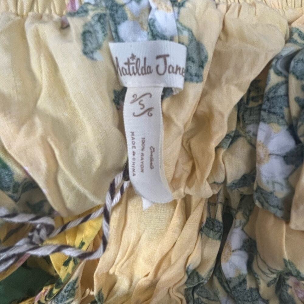 Matilda Jane Floral Off Shoulder Midi Dress L Yellow Boho Ruffle Cottagecore - Picture 9 of 11